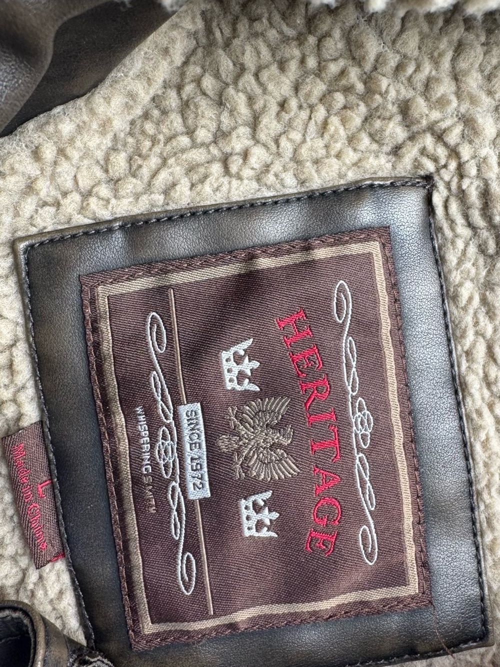 Heritage Brown and Cream Sherpa Jacket Label Detail